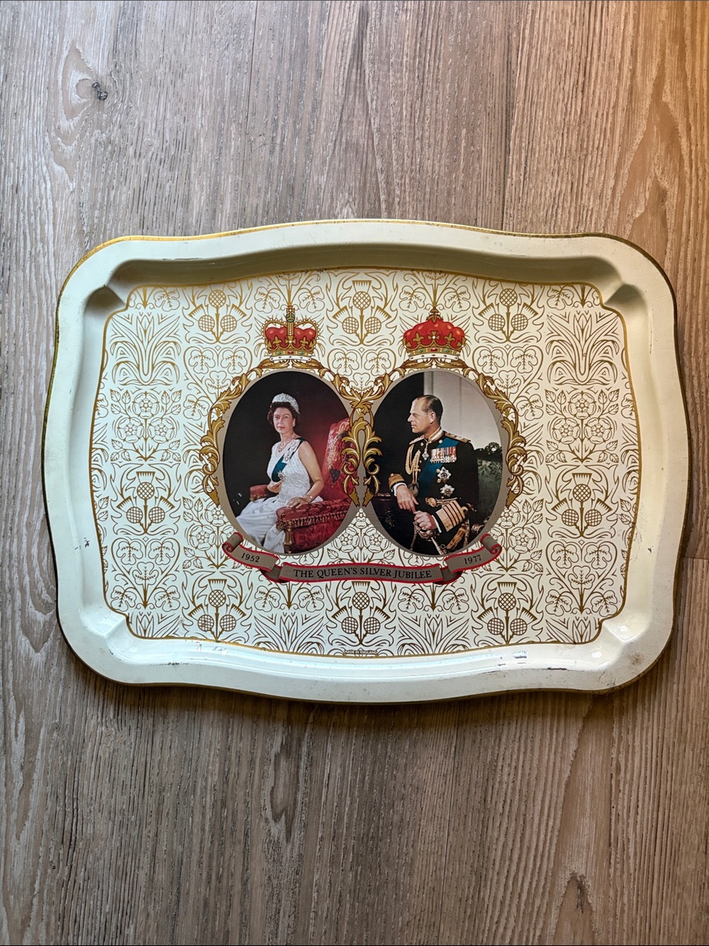 Silver Jubilee Commemorative Serving Tray Queen Elizabeth Prince Phillip 1977